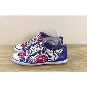 Coach Sneakers Womens 10B Blue Barrett Poppy Scribble Flower Print